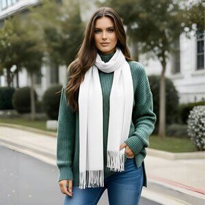 Oussum Ladies White Soft Silky Scarf With Fringe Scarves for Women Gifts